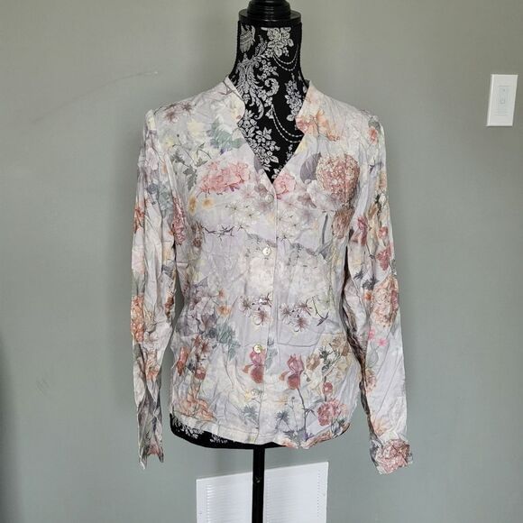 Women's Flora Nikrooz Moira Floral Print Twill Pajamas, Size Small - Grey - Picture 4 of 6